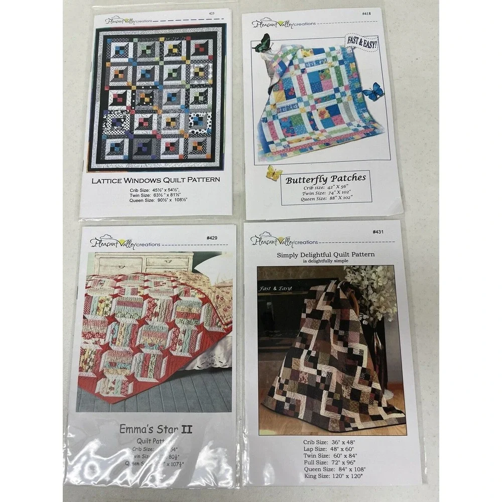 Lot of 4 Quilt Patterns by Pleasant‎ Valley Creations New Crib-King Size